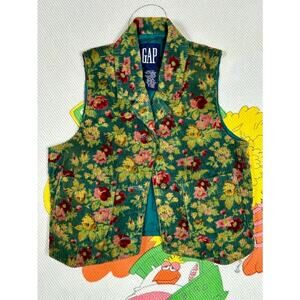 Vintage 90's Girl's Cottagecore Fall Floral Corduroy Vest XS